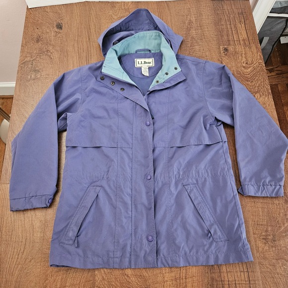 Vintage LL Bean Womens Petite Small Blue Hooded Jacket Lightweight 90s Classic - Picture 3 of 11